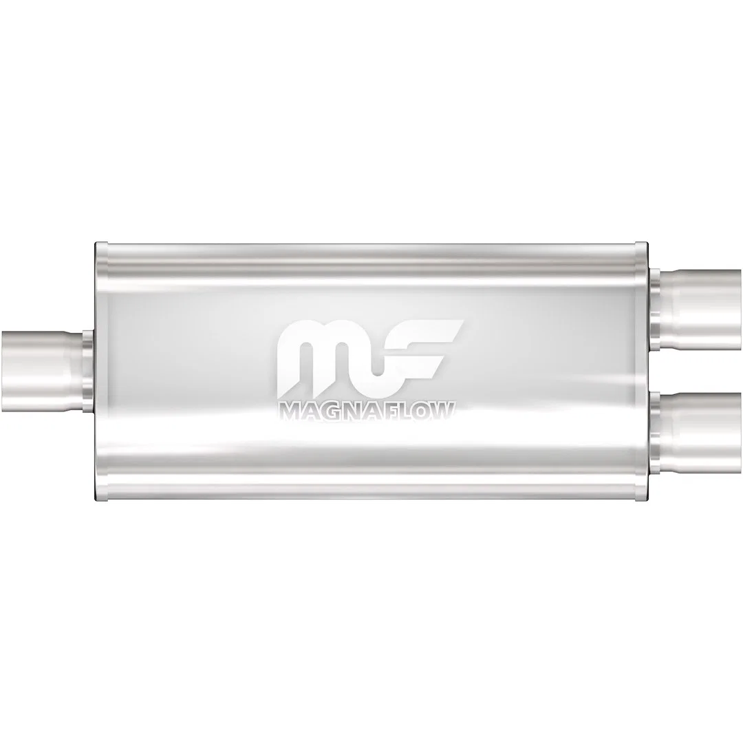 12258 – MAGNAFLOW Exhaust Muffler, 8 Inch Width x 5 Inch Height Oval Stainless Steel Case Single 2-1/2 Inch Center In...